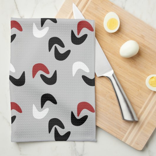 Grau, schwarz, weiß, rot - Boomerang Mod Retro Geschirrtuch (Viertel Falte)