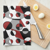 Grau, schwarz, weiß, rot Geometrische Mod Retro Geschirrtuch (Viertel Falte)