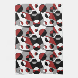 Grau, schwarz, weiß, rot Geometrische Mod Retro Geschirrtuch
