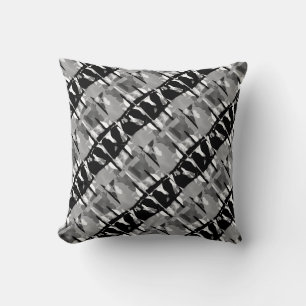 Grau Schwarz Weiß Schräg Abstract Kleines Fliesenm Kissen