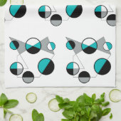 Grau, Schwarz, Weiß, Türkis Geometrisches Mod Retr Geschirrtuch (Gefaltet)