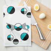 Grau, Schwarz, Weiß, Türkis Geometrisches Mod Retr Geschirrtuch (Viertel Falte)