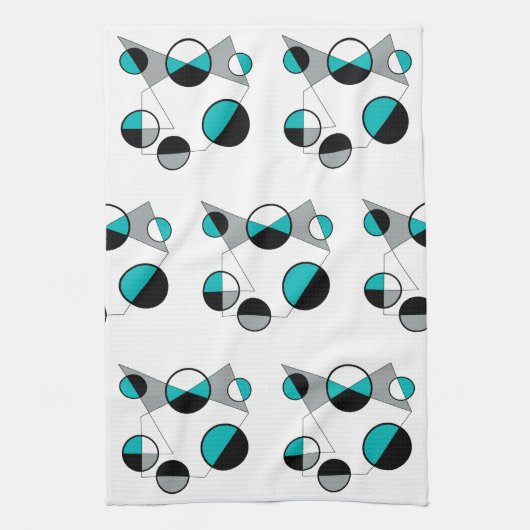 Grau, Schwarz, Weiß, Türkis Geometrisches Mod Retr Geschirrtuch (Vertikal)