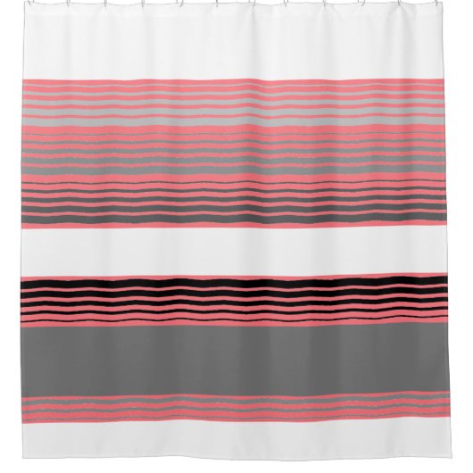 Grau Schwarz-weiß und Koral Duschvorhang (Vorderseite)