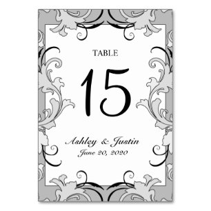Grau Schwarz Weiße Wirbel Hochzeit Tischnummernkar Tischnummer