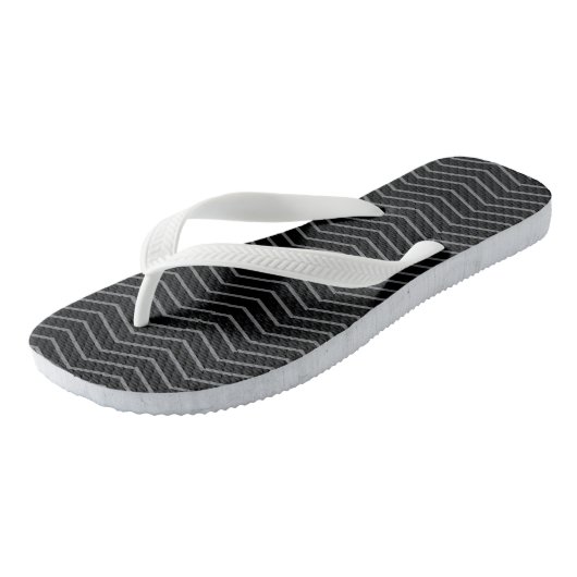 Grau schwarz Zigzag Wave Muster Flip Flops Badesandalen (Schrägansicht)