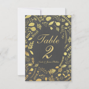 Grau-schwarze und goldene Floral-Hochzeitstischkar Einladung