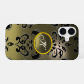 GRAU SCHWARZER DAMAST-EDELSTEIN-MONOGRAMM Floral iPhone 16 Hülle (Rückseite (Horizontal))