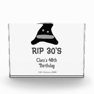 Grau schwarzer RIP 30er 40. Geburtstag Hexenhut Ha Fotoblock