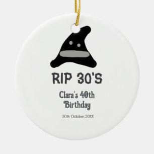 Grau schwarzer RIP 30er 40. Geburtstag Hexenhut Ha Keramik Ornament