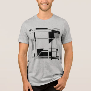 Grau-schwarzes, MCM-inspiriertes abstraktes Labyri Tri-Blend Shirt
