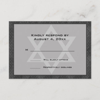 Grau, Schwarzes Muster Grenze, Star, Bar Mitzvah U RSVP Karte