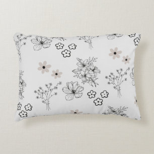 Grau schwarzes Retro Y2K Hippie Blumen Muster Dekokissen