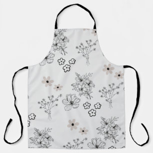 Grau schwarzes Retro Y2K Hippie Blumen Muster Schürze