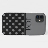 Grau-schwarzes Tupfen-Monogramm Case-Mate iPhone Hülle (Rückseite (Horizontal))