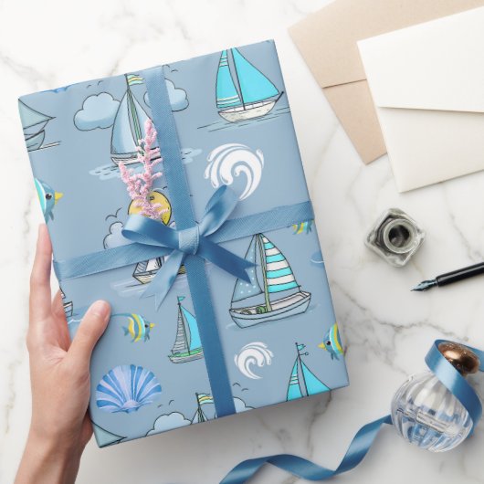 Grau Segelboot Wrapping Paper Geschenkpapier (Schenken)