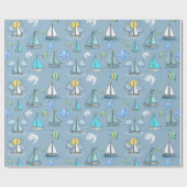 Grau Segelboot Wrapping Paper Geschenkpapier (Flach)