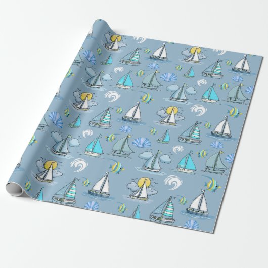 Grau Segelboot Wrapping Paper Geschenkpapier (Ungerollt)