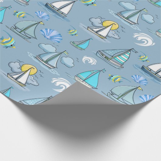 Grau Segelboot Wrapping Paper Geschenkpapier (Ecke)