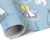 Grau Segelboot Wrapping Paper Geschenkpapier (Rolleneckpunkt)