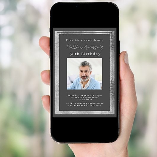 Grau-Silber-Foto-Geburtstag Einladung