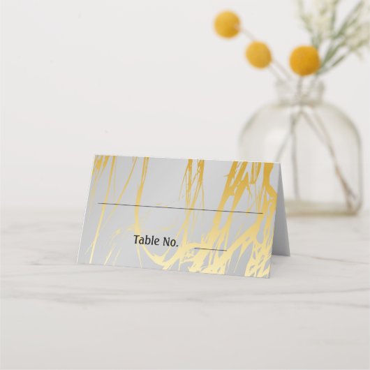 Grau Silber mit goldenen Linien Hochzeit Platzkarte (Vorderseite)