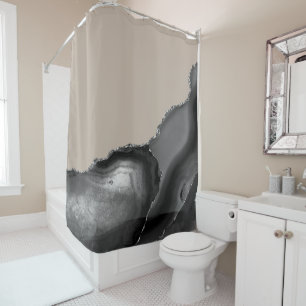 Grau Silber Taupe Beige Achat Stein Duschvorhang