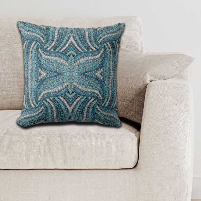 grau-silber türkis aquamarin-blau-bohemian kissen (grey silver turquoise teal blue bohemian throw pillow)