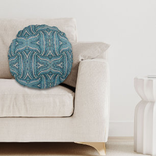 grau-silber türkis aquamarin-blau-bohemian rundes kissen