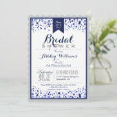 Grau, Silber und Navy Blue Brautparty Einladung (Stehend Vorderseite)