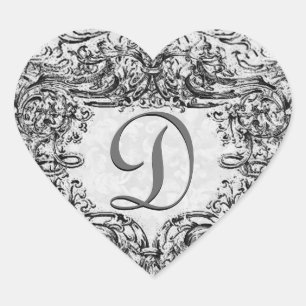 Grau silber vintage verzierte Monogramm beliebiger Herz-Aufkleber
