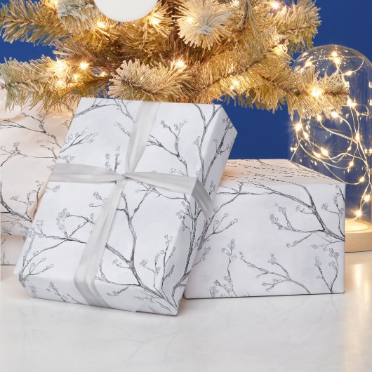 Grau silberne Winterbäume Weihnachten Geschenkpapier (Feiertage)