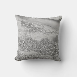 Grau silberner Glitter Luxus Achat Geode Kissen