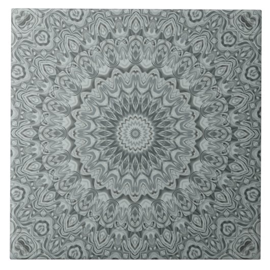 Grau-silbernes Mandala-Musterdesign Fliese (Vorderseite)