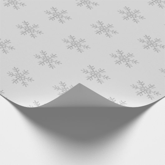 Grau Silver Glitzer Schneeflocken Geschenkpapier (Ecke)