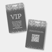 Grau & Silver Glitzer | VIP Einladung zum Geburtst Ausweis (Vorder- & Rückseite)