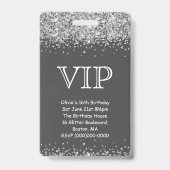 Grau & Silver Glitzer | VIP Einladung zum Geburtst Ausweis (Vorderseite)