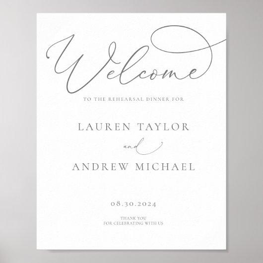 Grau Silver Minimalistische Probe Abendessen Zeich Poster (Vorne)