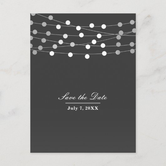 Grau Silver String Light Modern Save the Date Ankündigungspostkarte (Vorderseite)
