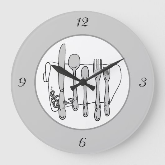 Grau Silverware White Napkin Simple Numbers Uhr (Vorderseite)