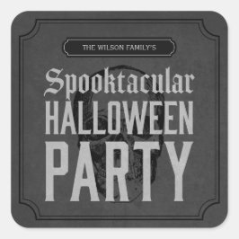 Grau-Skull Spooktacular-Halloween-Party Quadratischer Aufkleber