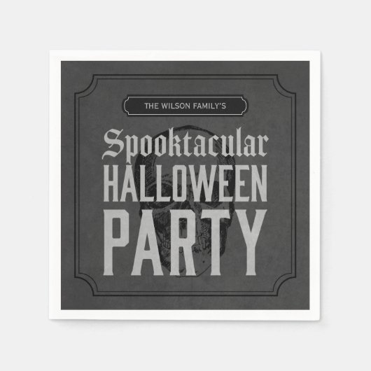 Grau-Skull Spooktacular-Halloween-Party Serviette (Vorderseite)