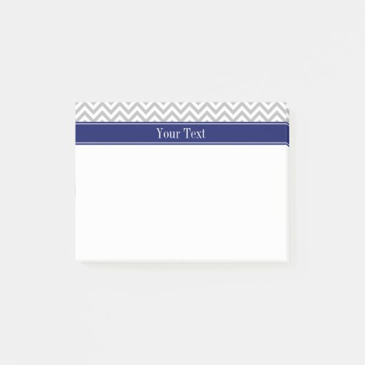 Grau SLg Chevron Navy Name Monogramm Post-it Klebezettel (Vorderseite)