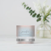 Grau Smoky Blue Rose Streifen Beruflich Quadratische Visitenkarte (Stehend Vorderseite)