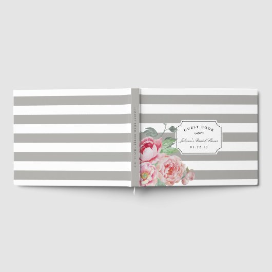 Grau Stripe & Antique Peony Brautparty Gästebuch (Voll)