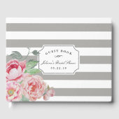 Grau Stripe & Antique Peony Brautparty Gästebuch (Vorderseite)