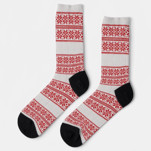 Grau Stripe Red Christmas Blume Muster Socken (Linkes Detail)