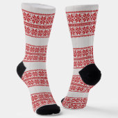 Grau Stripe Red Christmas Blume Muster Socken (Gewinkelt)