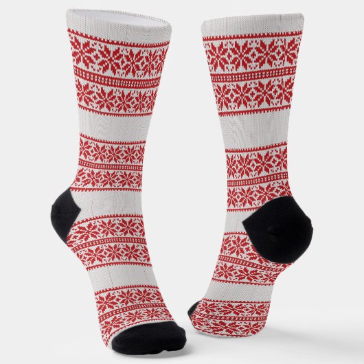 Grau Stripe Red Christmas Blume Muster Socken (Gewinkelt)