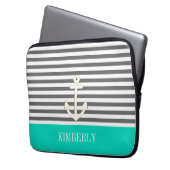 Grau Stripes Seeanker-aquamarines Monogramm Laptopschutzhülle (Vorderseite Links)